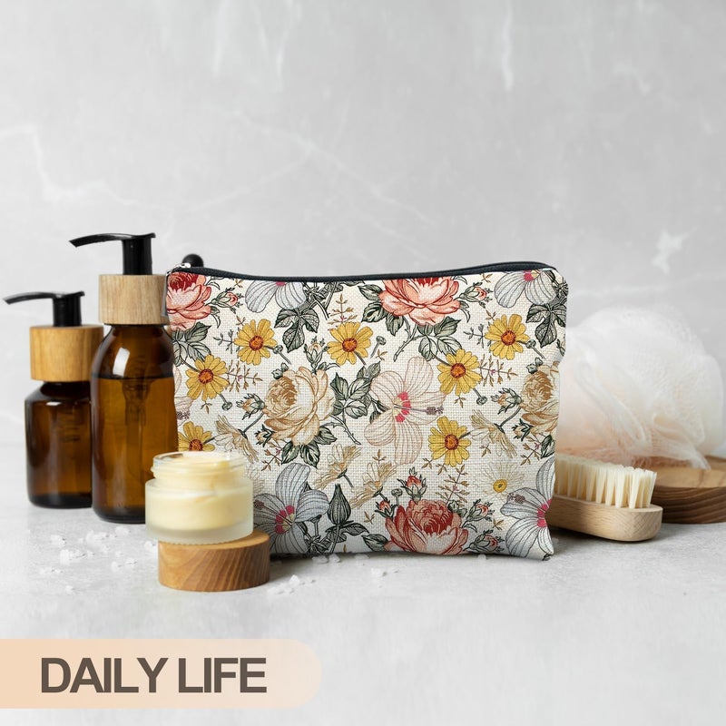 RYYCDOI Floral Makeup Bag, Vintage Floral Pouch for Women, Aesthetic Makeup Bag, Flower Gifts for Women, Gifts for Flower Lovers, Colorful Garden Flowers Makeup Pouch - Image 4